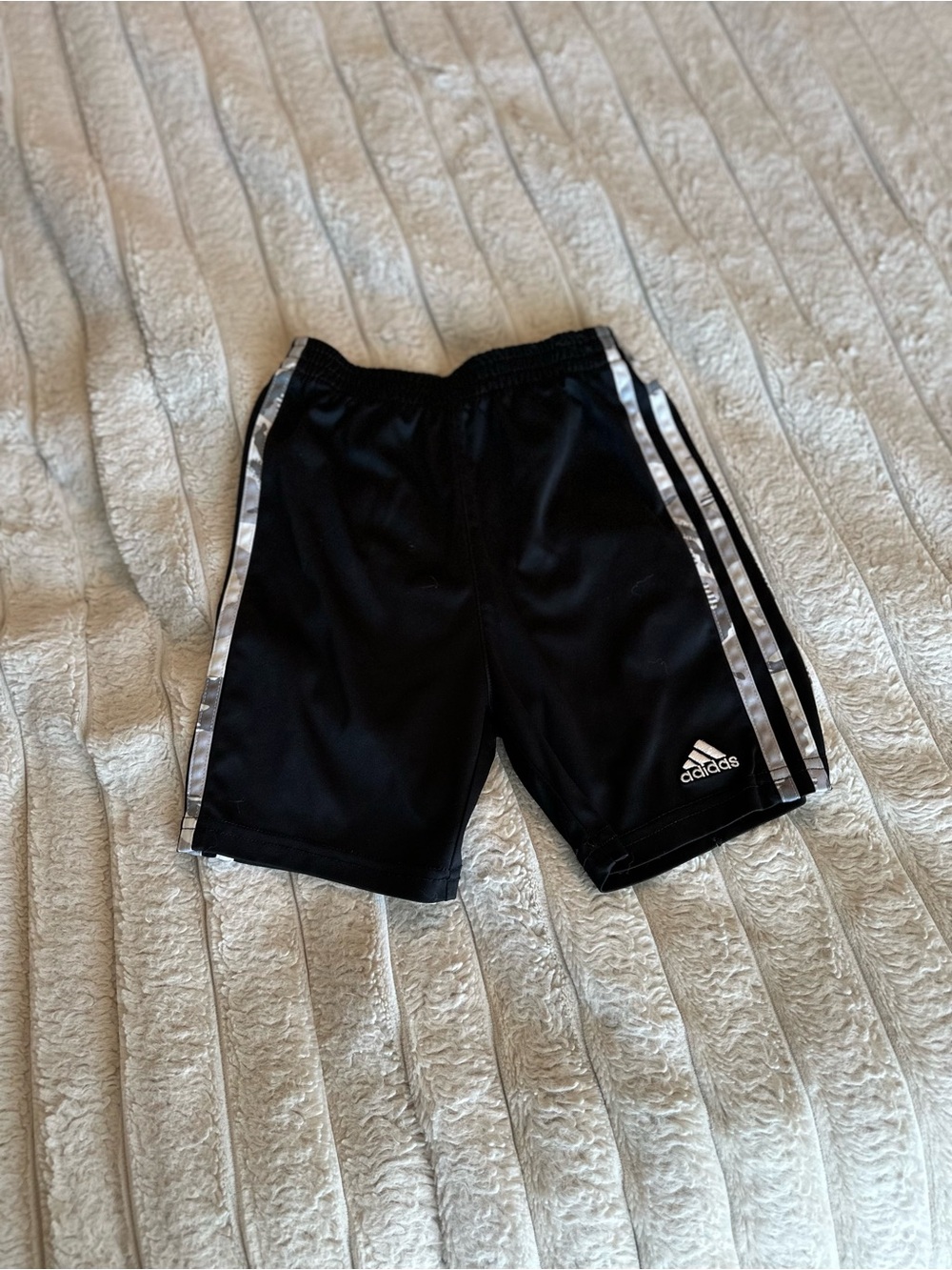 adidas Black Athletic Shorts with Silver Side Stripes 6 years old